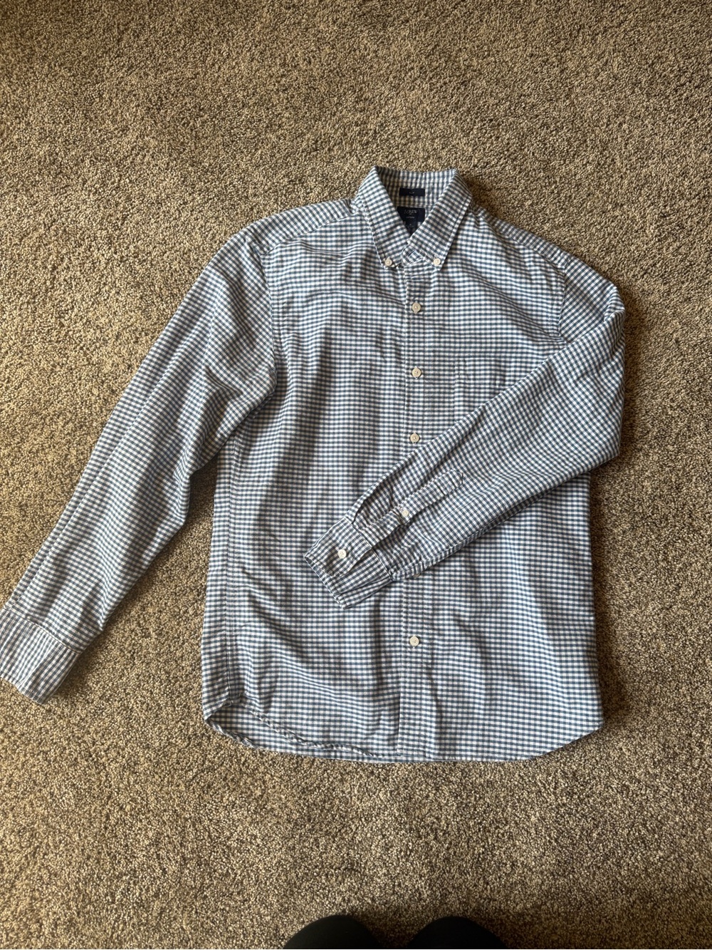 J Crew Factory Shirt Men's Slim Medium Oxford Blue Check Plaid Button Down OCBD